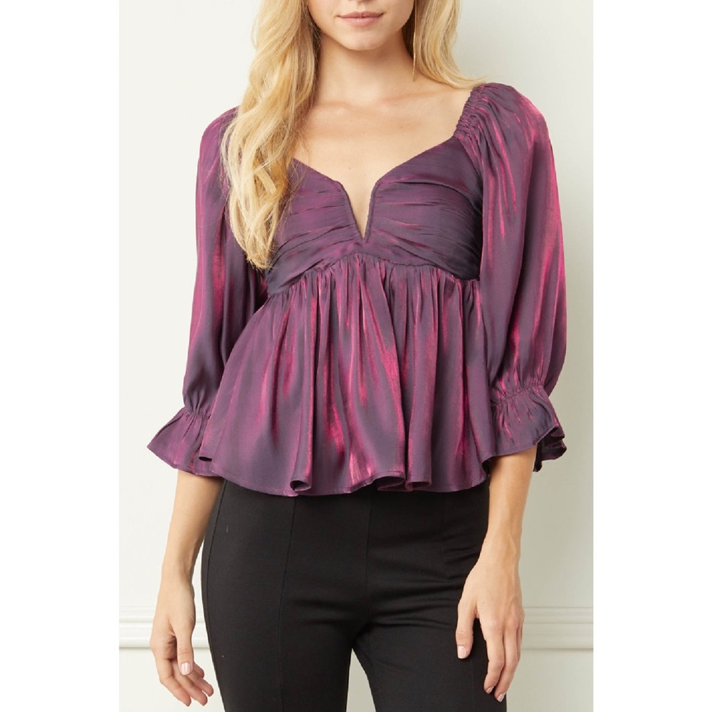 ENTRO IRIDESCENT BABYDOLL TOP in purple